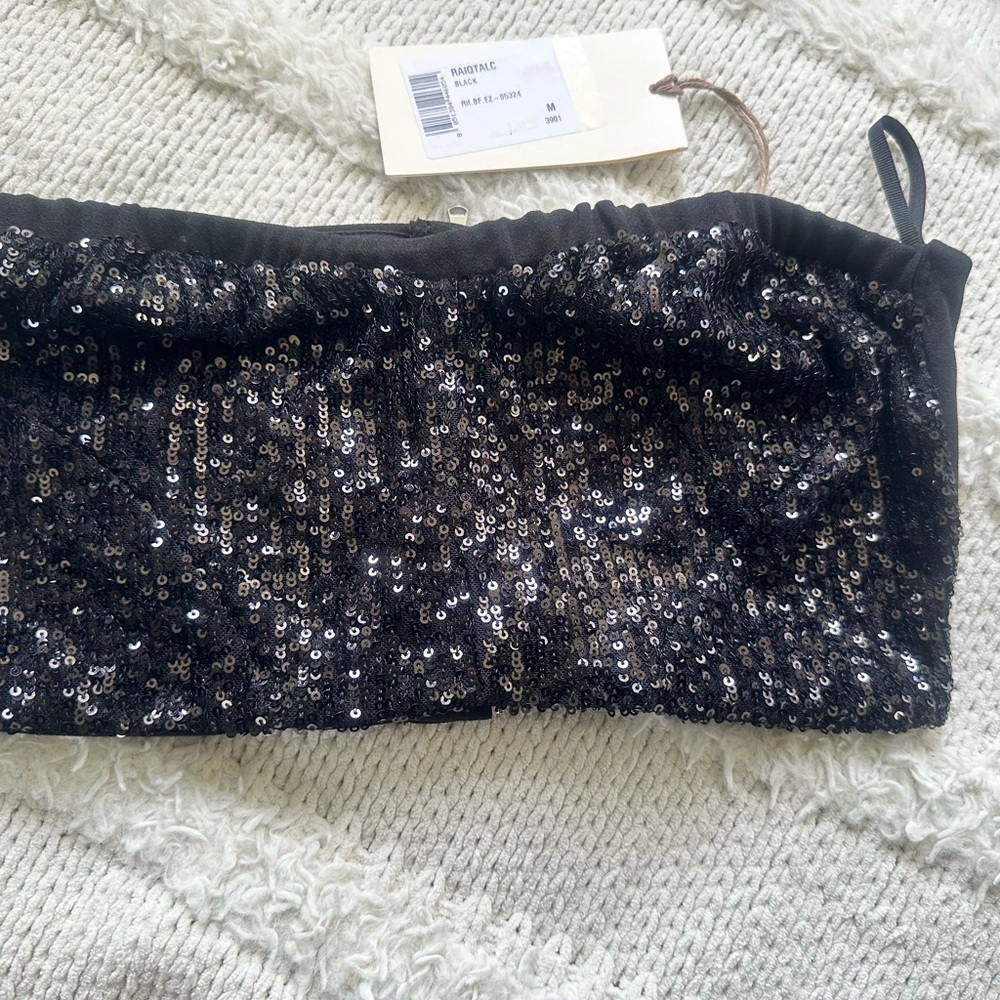 Black Sequin Bandeau Top